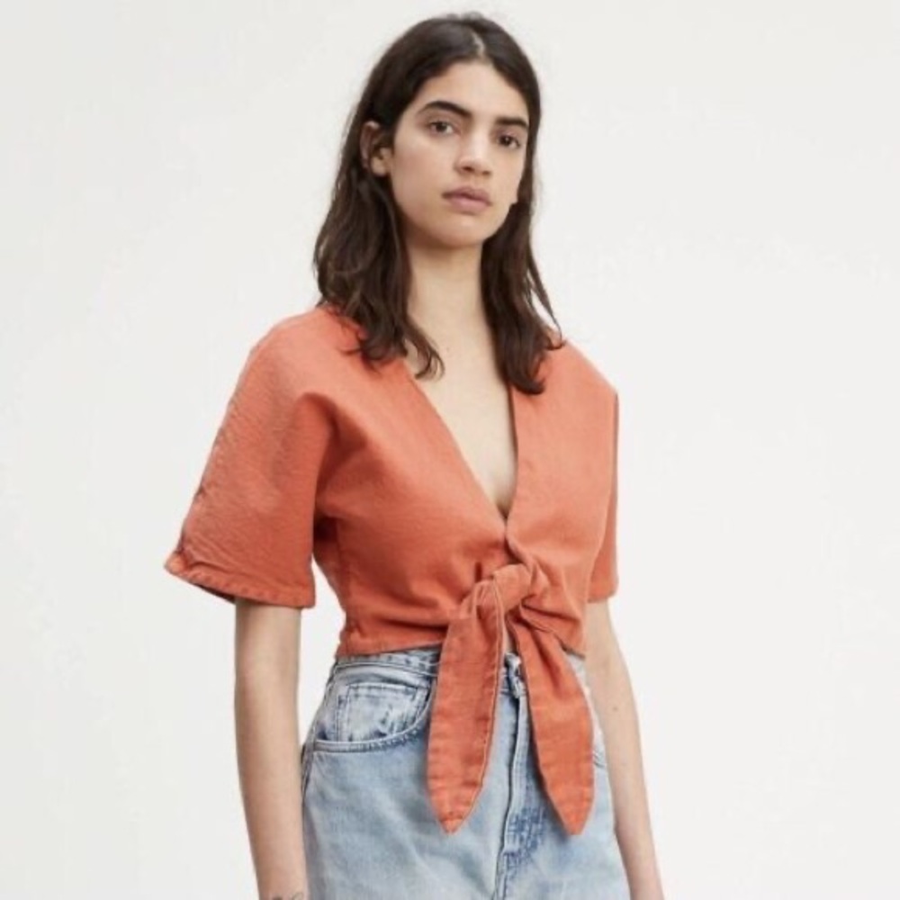 Levi’s La Playa Cropped Orange Denim Wrap Top